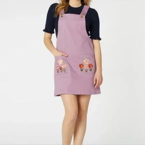 PRINCESS HIGHWAY Enid Lilac Floral Embroidered Overall Pinafore Pinny Dress